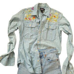 RARE Vintage RLX Ralph Lauren denim embroidered top, size 6, 100% cotton